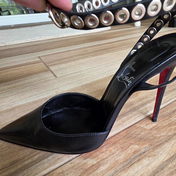 Christian Louboutin Pumpaclou 100 Black Leather Ankle Strap Pumps Eur. 38.5 - Picture 5 of 12